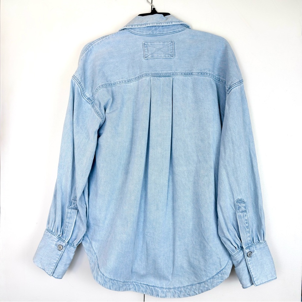 Free People Light Wash Blue Oversized Button-Down Shirt - Picture 7 of 15
